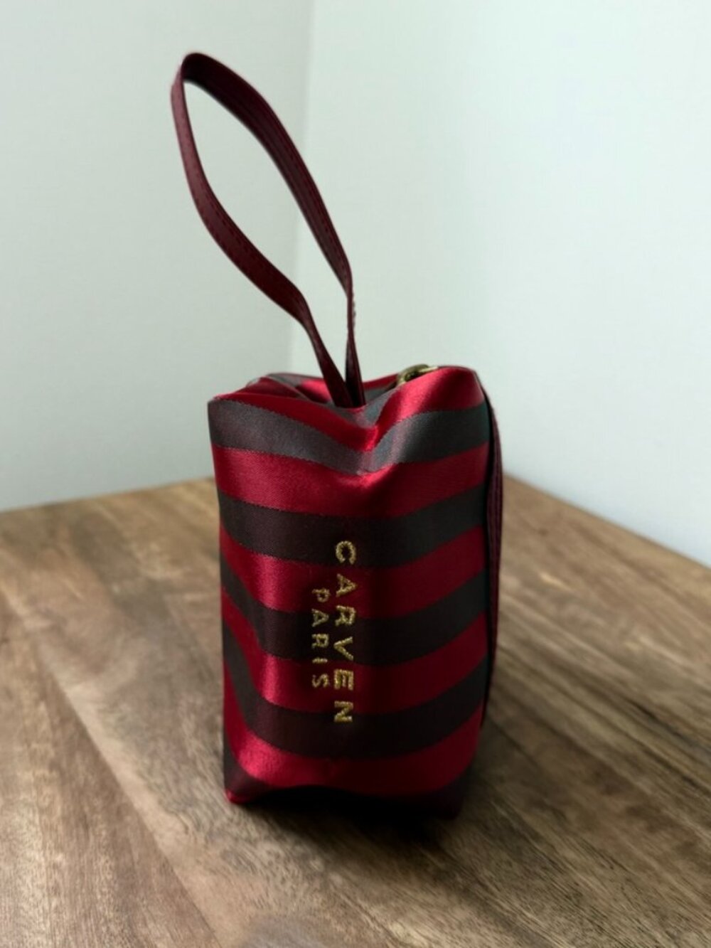 CARVEN PARIS Vintage Satin Striped Makeup Bag Travel Clutch Wristlet